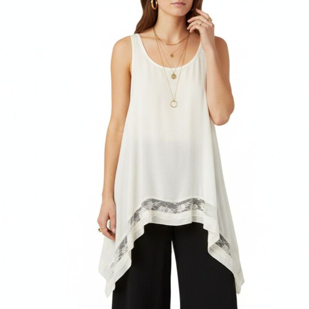 Free People Ivory Swing Shark-bite‎ Hem Sleeveless Tank Top S